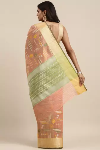 Pink woven tissue saree with blouse