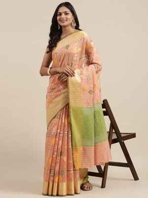 Pink woven tissue saree with blouse 3