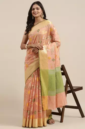 Pink woven tissue saree with blouse