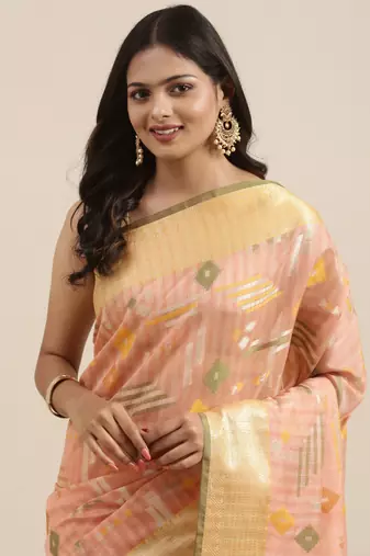 Pink woven tissue saree with blouse
