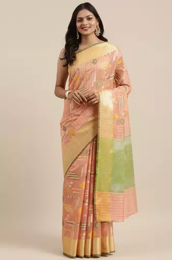 Pink woven tissue saree with blouse