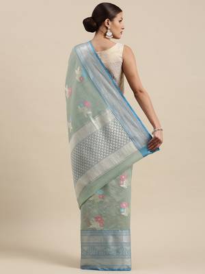 Green woven tissue saree with blouse 2