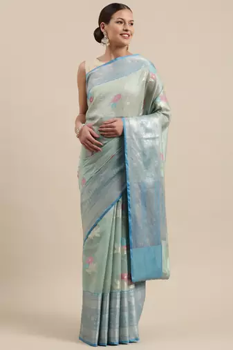 Green woven tissue saree with blouse