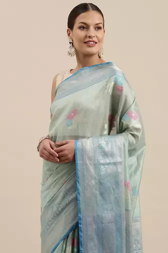Green woven tissue saree with blouse
