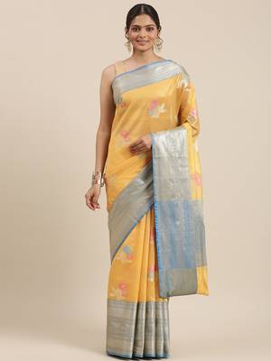 Gold woven tissue saree with blouse 3