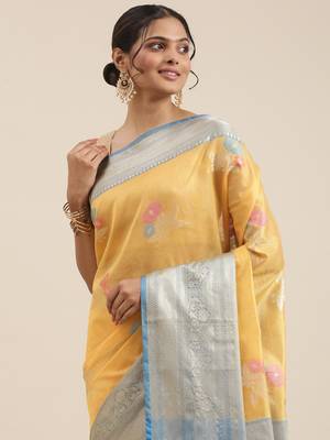 Gold woven tissue saree with blouse 1