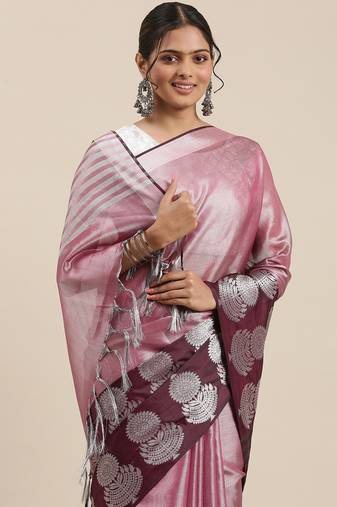 Pink woven tissue saree with blouse