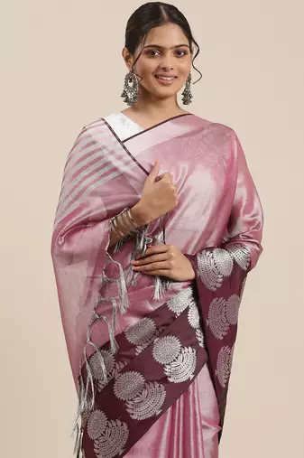Pink woven tissue saree with blouse