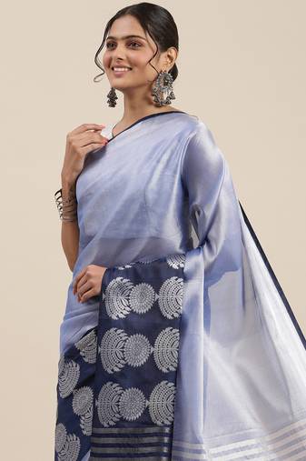 Blue woven tissue saree with blouse