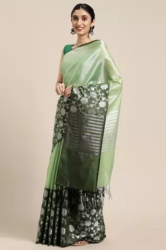 Green woven tissue saree with blouse