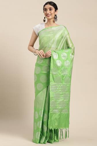 Green woven tissue saree with blouse