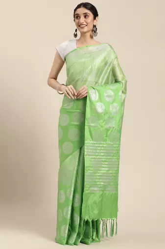 Green woven tissue saree with blouse