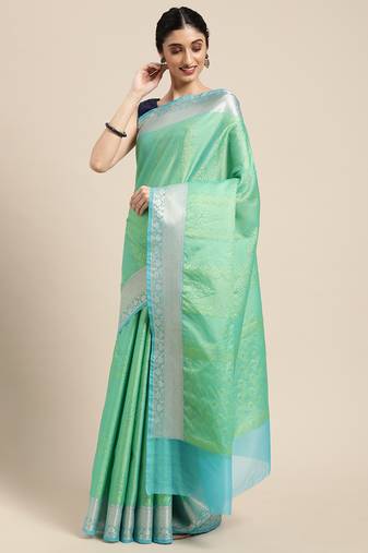 Green woven tissue saree with blouse
