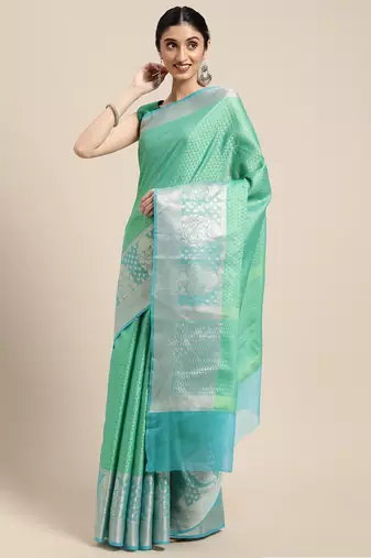 Green woven tissue saree with blouse