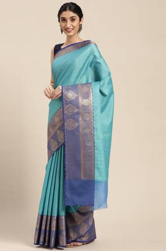 Blue woven tissue saree with blouse