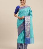 Turquoise woven tissue saree with blouse