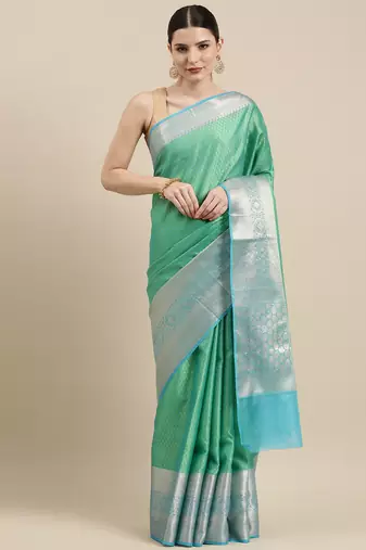 Green woven tissue saree with blouse