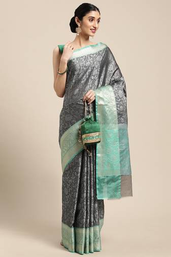 Black woven tissue saree with blouse