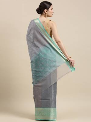 Grey woven tissue saree with blouse 2