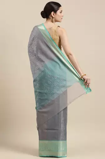 Grey woven tissue saree with blouse