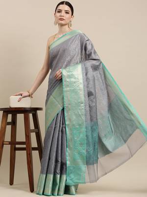 Grey woven tissue saree with blouse 1