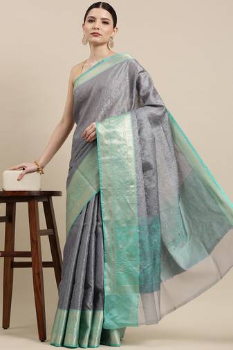 Grey woven tissue saree with blouse