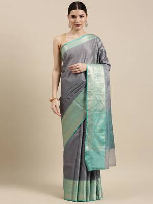 Grey woven tissue saree with blouse 3