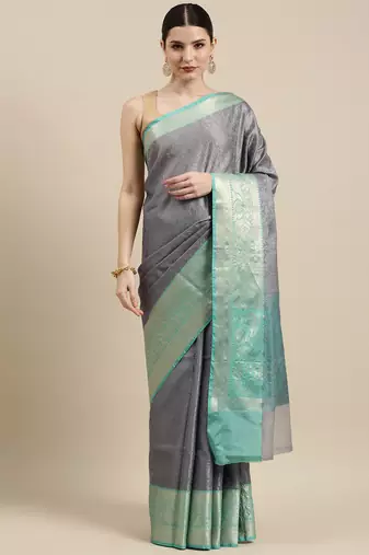 Grey woven tissue saree with blouse