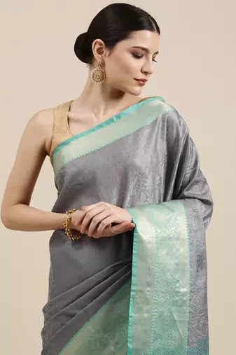 Grey woven tissue saree with blouse
