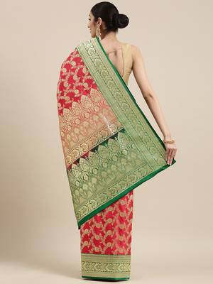 Pink woven tissue saree with blouse 3