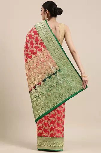 Pink woven tissue saree with blouse