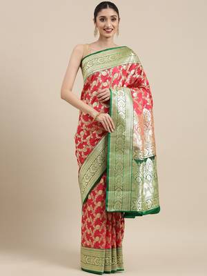 Pink woven tissue saree with blouse 4