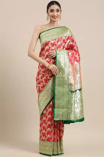Pink woven tissue saree with blouse