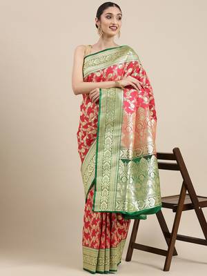 Pink woven tissue saree with blouse 1