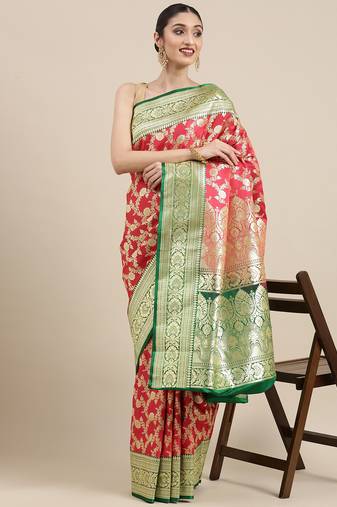 Pink woven tissue saree with blouse