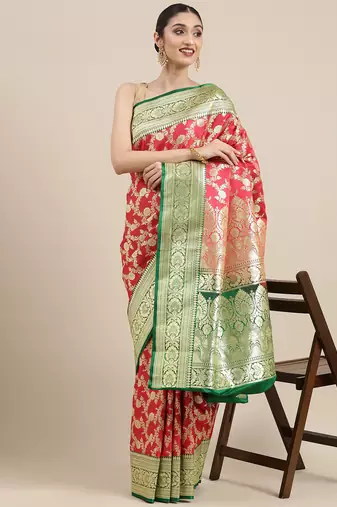 Pink woven tissue saree with blouse