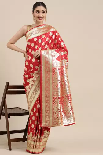 Red woven tissue saree with blouse