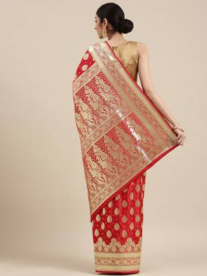 Red woven tissue saree with blouse 3