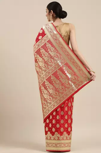 Red woven tissue saree with blouse