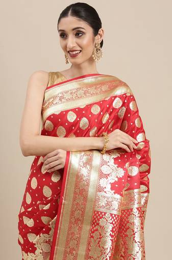 Red woven tissue saree with blouse