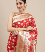 Red woven tissue saree with blouse