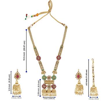 Mansiyaorange matte gold multi colour floral motif long rani haar with mangtikka set for women 5