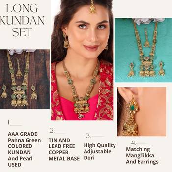Mansiyaorange matte gold green colour floral motif long rani haar with mangtikka set for women 2
