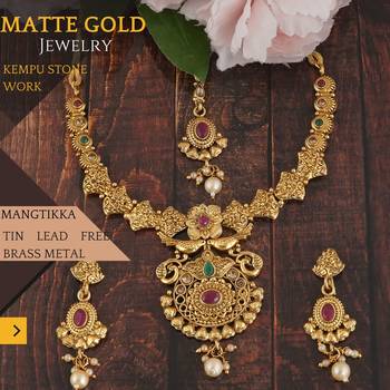 Mansiyaorange matte gold multi colour floral theme choker set  with mangtikka for women 2