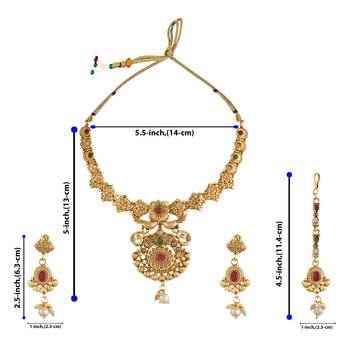 Mansiyaorange matte gold multi colour floral theme choker set  with mangtikka for women 5