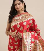 Red woven tissue saree with blouse