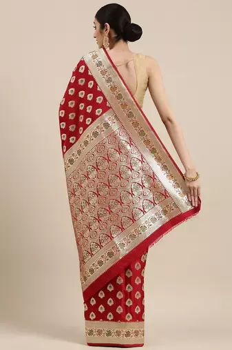 Maroon woven tissue saree with blouse