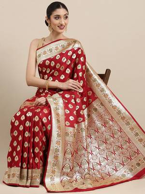 Maroon woven tissue saree with blouse 3