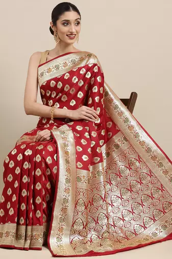 Maroon woven tissue saree with blouse