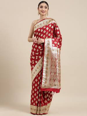Maroon woven tissue saree with blouse 4